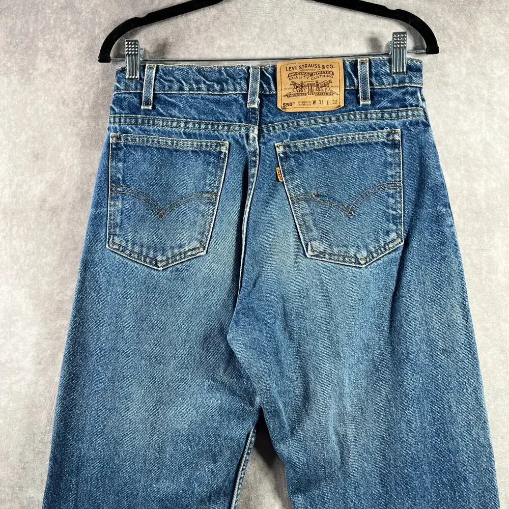 Vintage Levi's 550 Jeans Mens 31X32 Orange‎ Tab Medium Wash Relaxed Fit Tapered